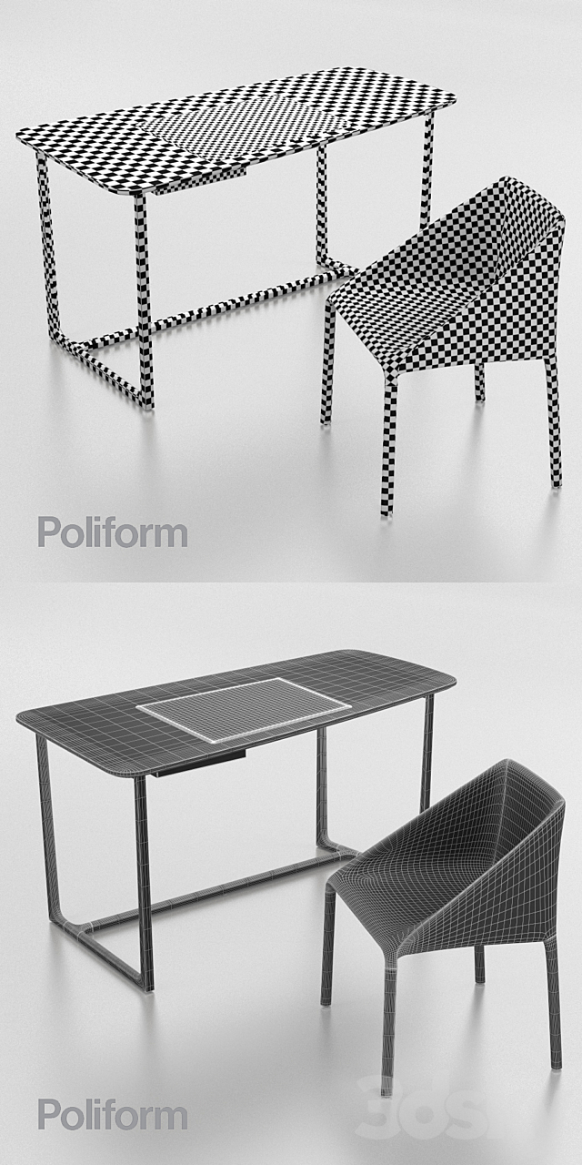 Set a desk + chair Poliform 3DSMax File - thumbnail 3