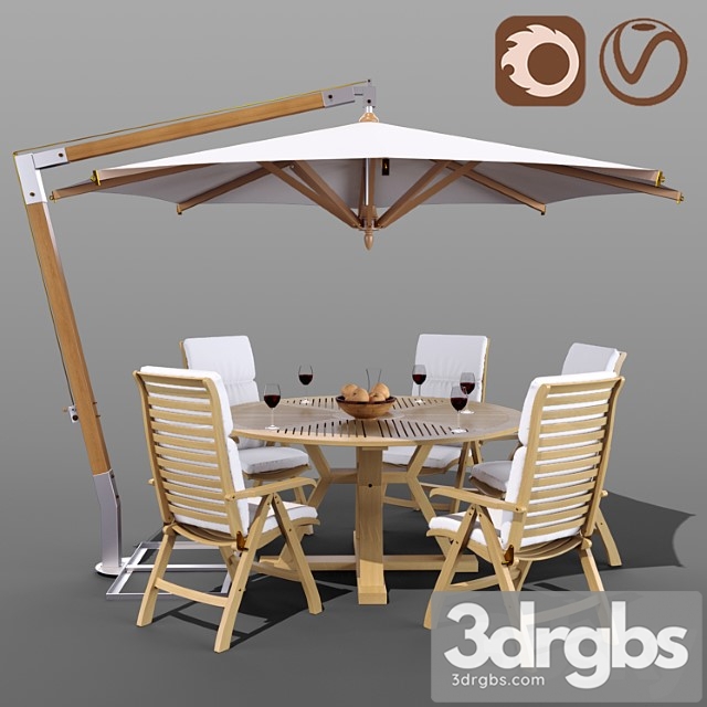 Set of garden furniture brafab with a garden way umbrella 2 3dsmax Download - thumbnail 1