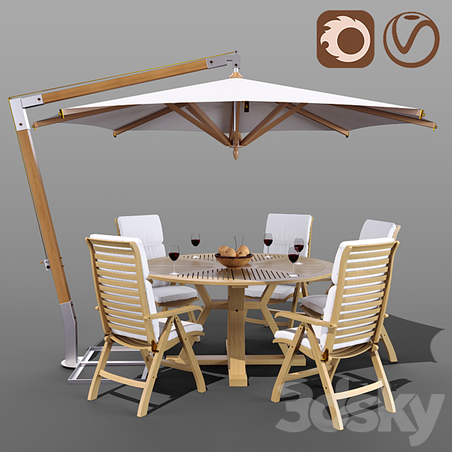 Set of garden furniture Brafab with a Garden Way umbrella 3DSMax File - thumbnail 1