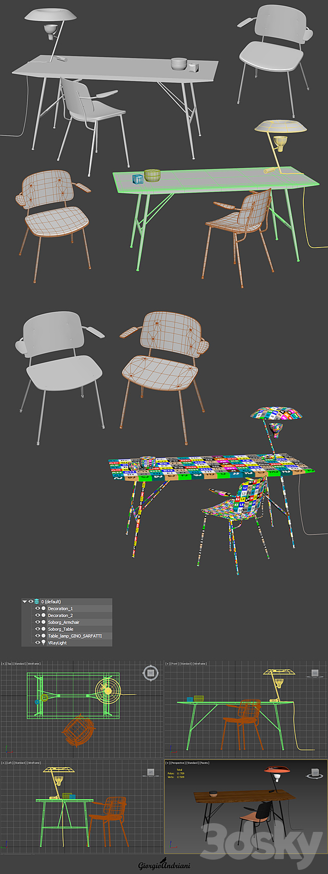 Set Soborg armchair table 3DS Max Model - thumbnail 3