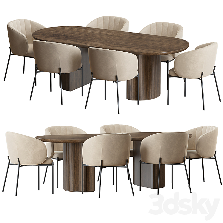 Shell Back dining chair and Moon Table 3DS Max Model - thumbnail 3