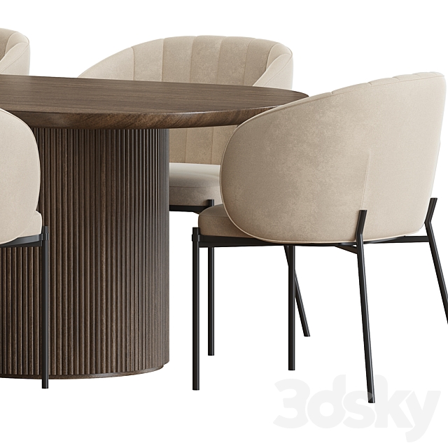 Shell Back dining chair and Moon Table 3DS Max Model - thumbnail 3