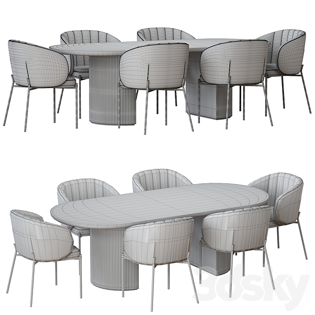 Shell Back dining chair and Moon Table 3DS Max Model - thumbnail 4