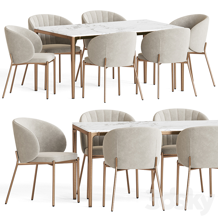 Shell Chair Canto Table Dining Set 3DS Max Model - thumbnail 1