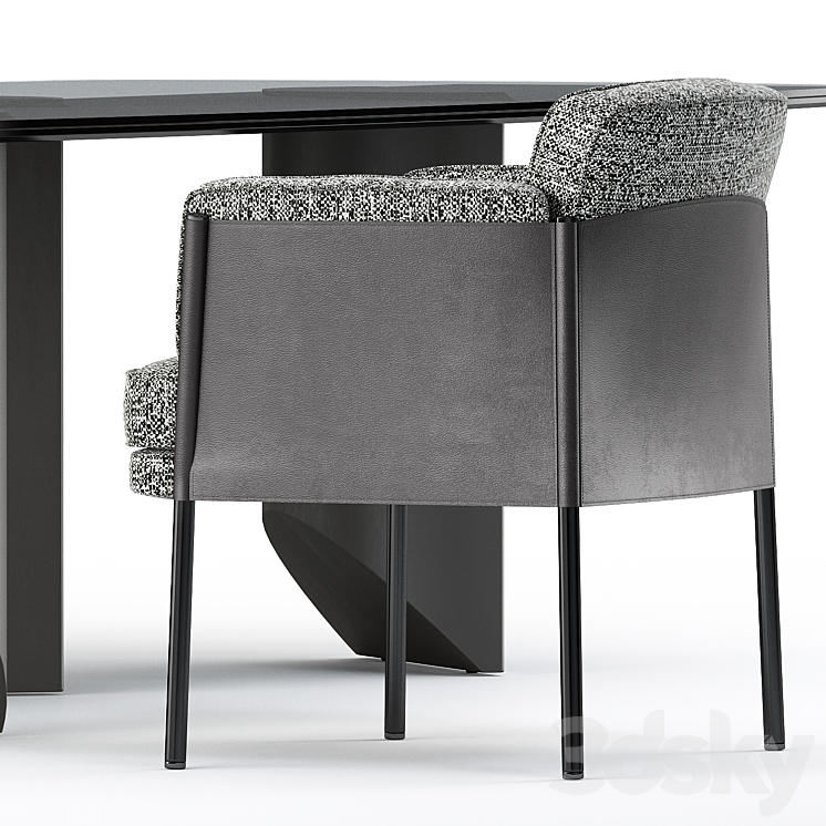 SHELLEY DINING chair and WEDGE DINING Table by Minotti 3DS Max - thumbnail 2