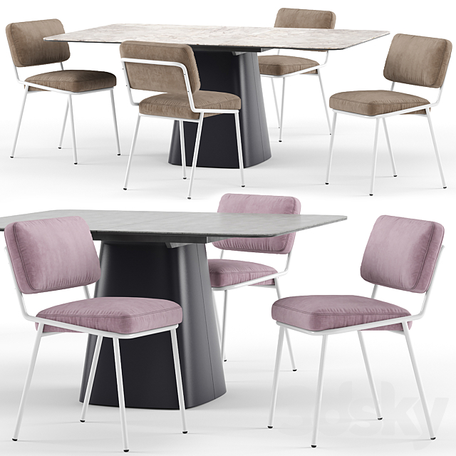 Sixty chair and Hey Gio extending table – connubia calligaris 3DS Max Model - thumbnail 2