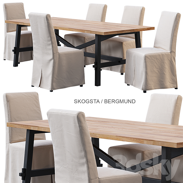 SKOGSTA _ BERGMUND IKEA table and chair 3DS Max Model - thumbnail 1