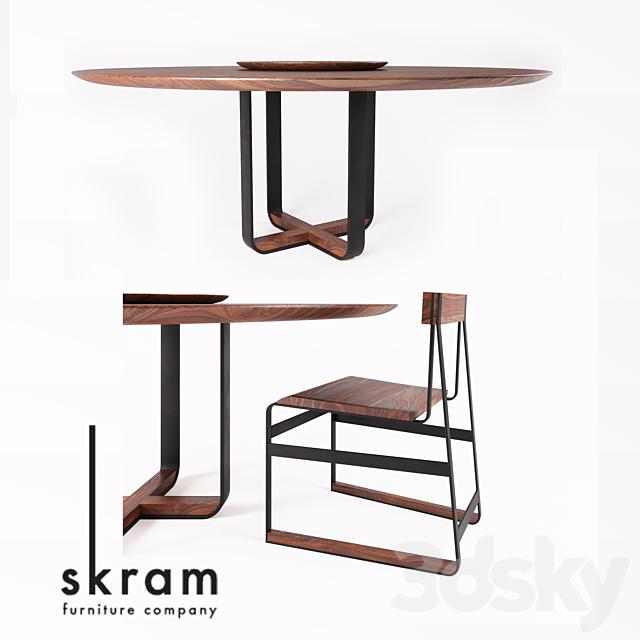 SKRAM _ piedmont round dining table _ piedmont # 3 chair 3ds Max - thumbnail 1