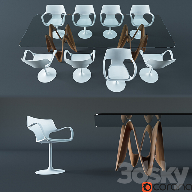 Sovet Italia LAMBDA TWO BASES table. FLUTE GIREVOLE chair 3DSMax File - thumbnail 1