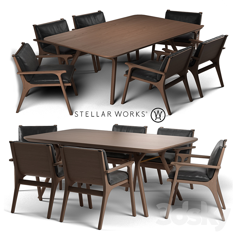 STELLAR WORKS RÉN DINING ARMCHAIR & RÉN DINING TABLE 3DS Max - thumbnail 1