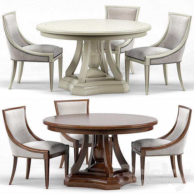 Stockton Ivory Lacquered Dining Chair. Maxime French Round Dining Table 3DSMax File - thumbnail 1