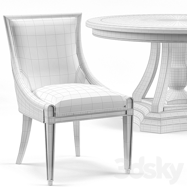 Stockton Ivory Lacquered Dining Chair. Maxime French Round Dining Table 3DSMax File - thumbnail 3