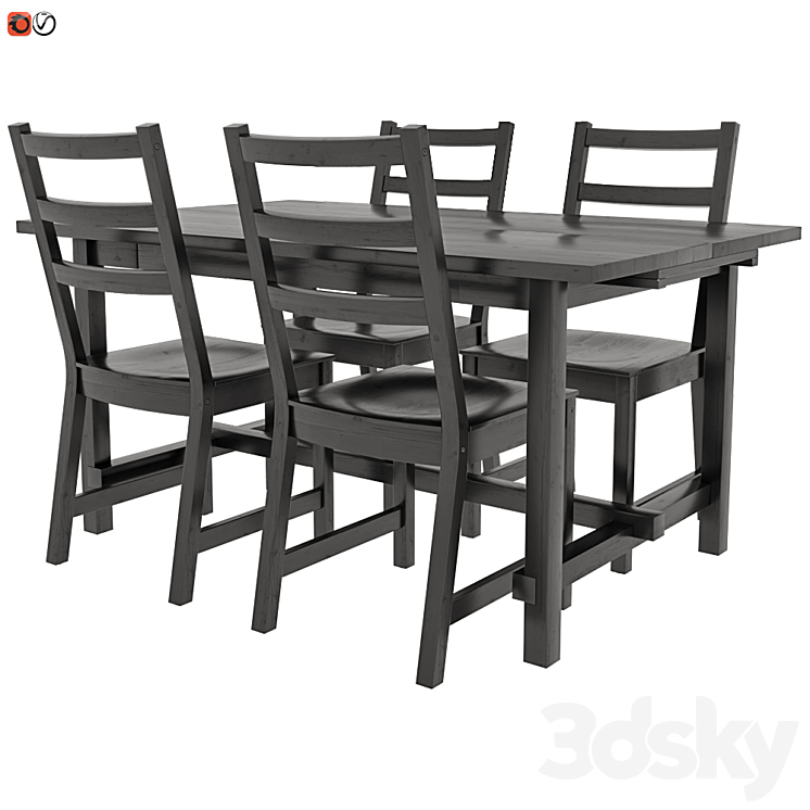 Table and chair IKEA NORDVIKEN 3DS Max Model - thumbnail 1