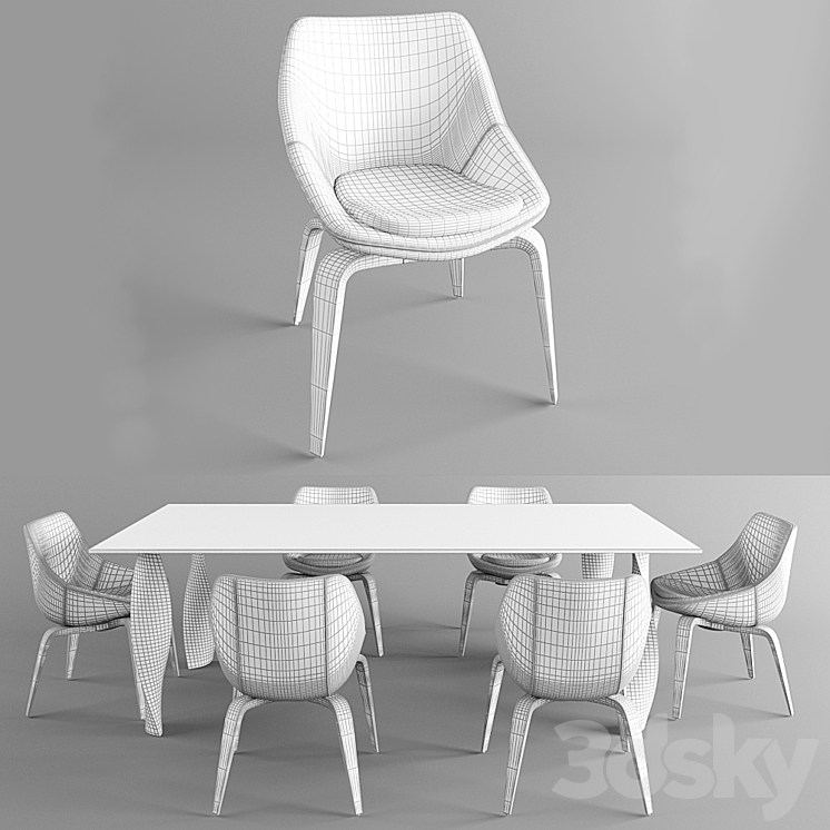 table and chair Porada 3DS Max - thumbnail 2