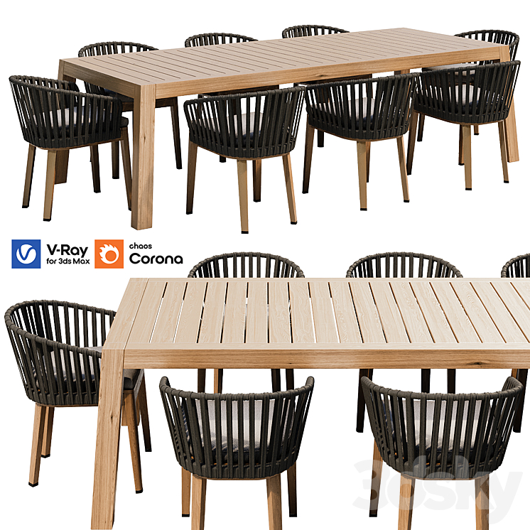 Table and Chair Set 01 3DS Max Model - thumbnail 1