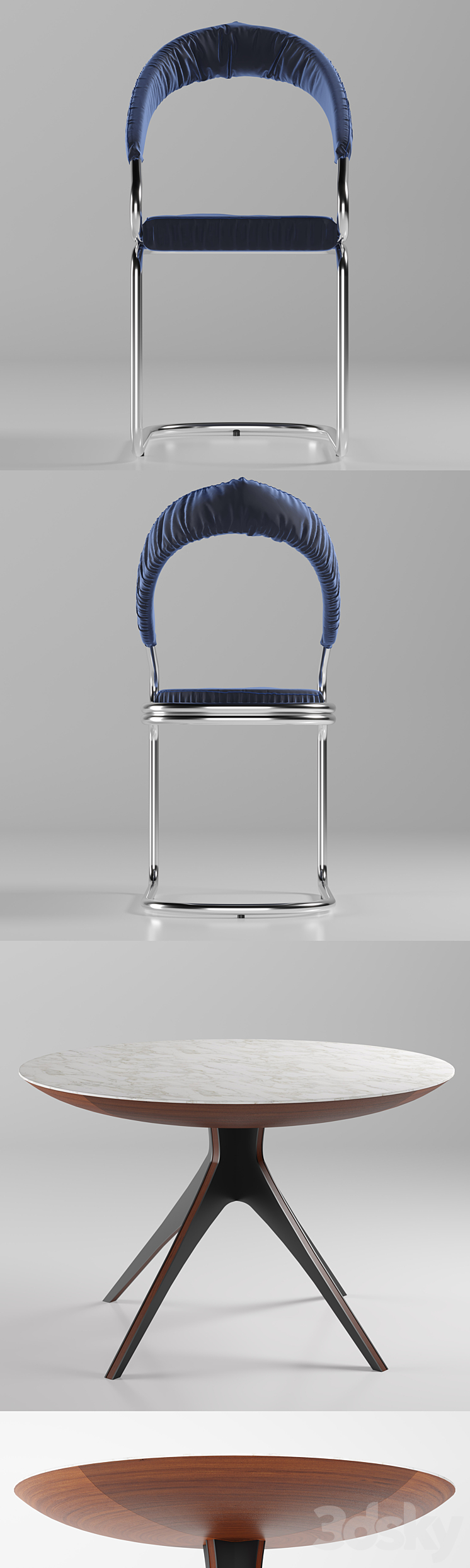 Table and chair with upholstery 3DS Max - thumbnail 2