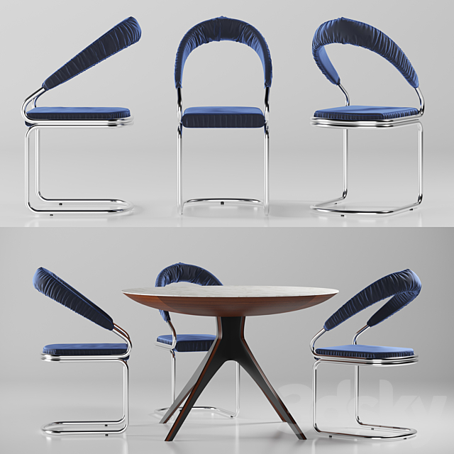 Table and chair with upholstery 3DSMax File - thumbnail 1