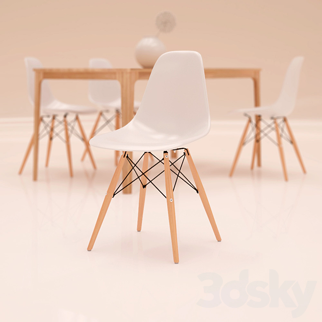 Table and chairs 3DS Max Model - thumbnail 2