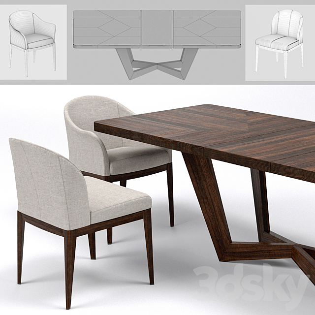 Table and chairs (Accademia Giorgetti) 3DS Max Model - thumbnail 3