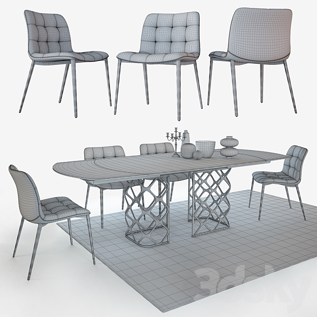 Table and chairs Bontempi Casa 3DS Max Model - thumbnail 3