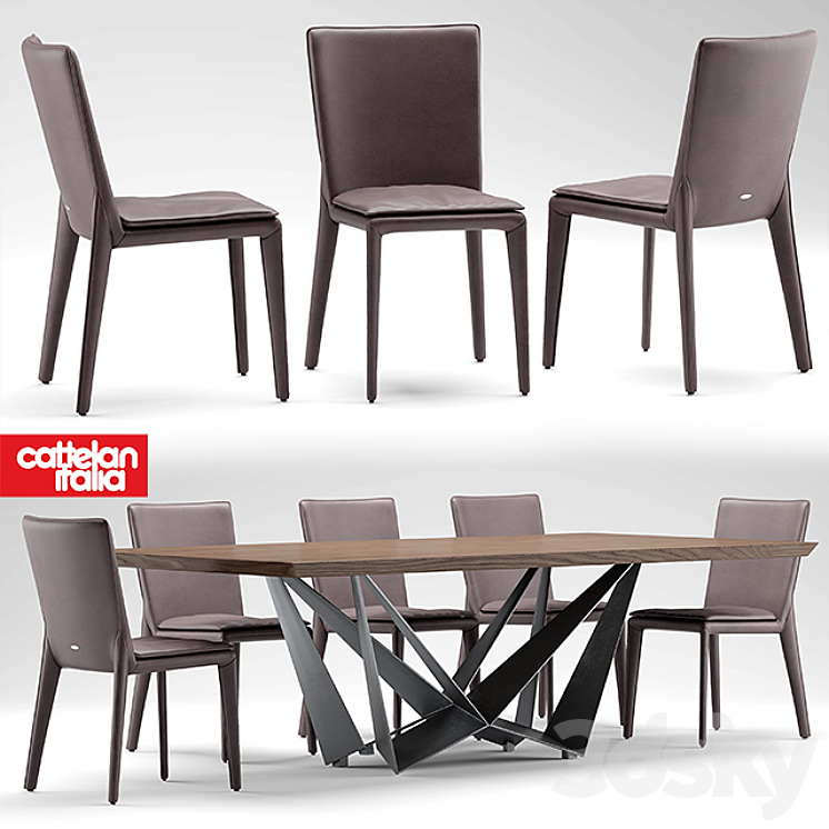 Table and chairs cattelan italia VITTORIA 3DS Max - thumbnail 1