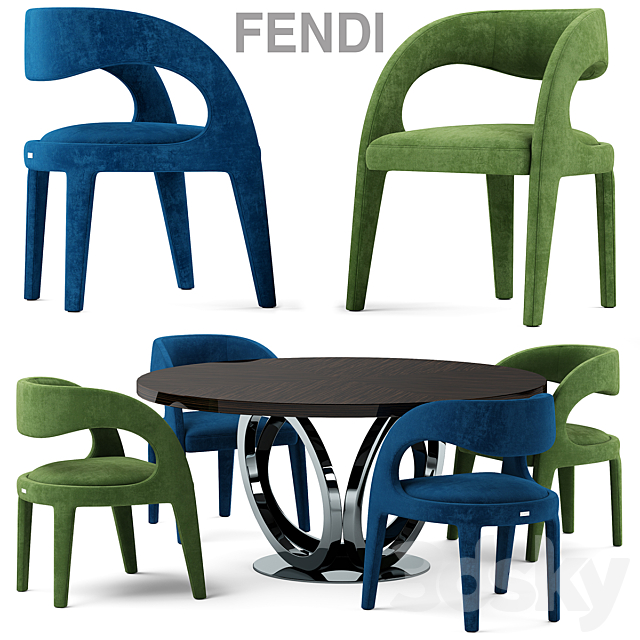 Table and chairs fendi casa Berenice Chair 3DSMax File - thumbnail 1