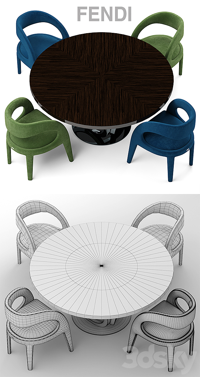 Table and chairs fendi casa Berenice Chair 3DSMax File - thumbnail 3