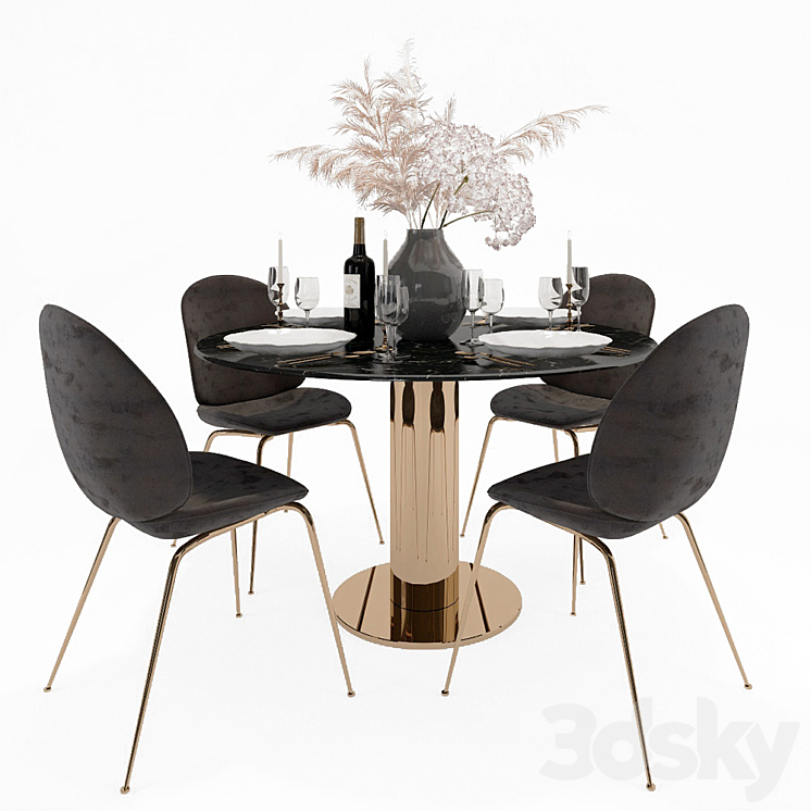 Table and chairs Gubi (dark) 3DS Max - thumbnail 1