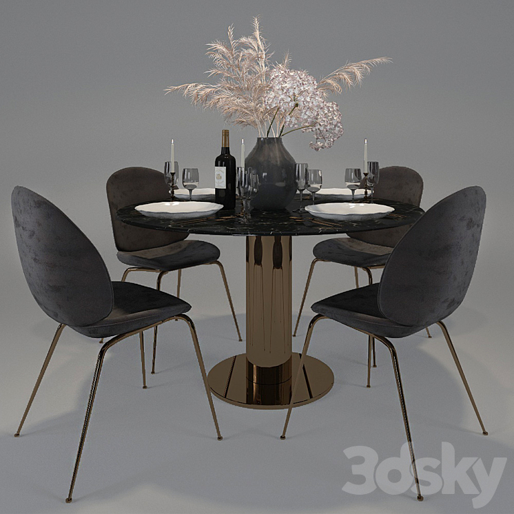 Table and chairs Gubi (dark) 3DS Max - thumbnail 2