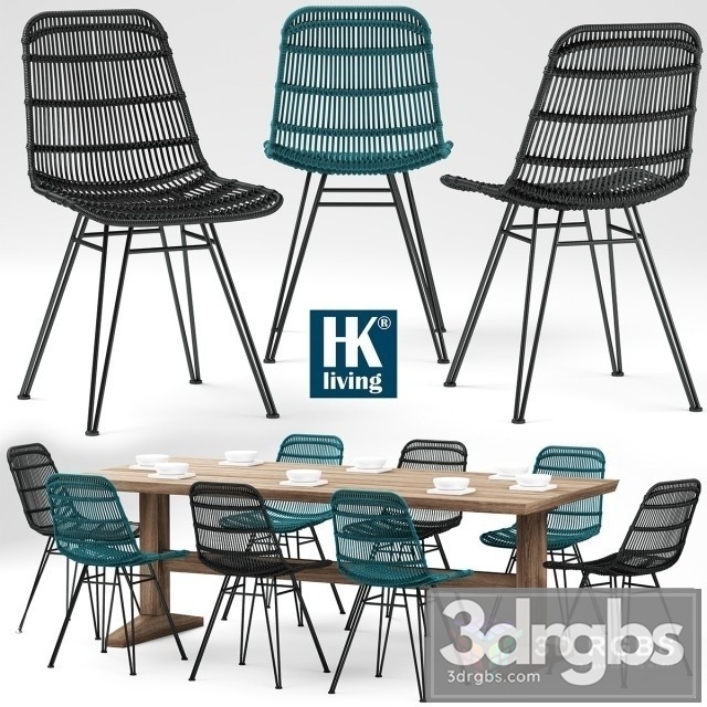 Table and Chairs HKliving Rotan Stoel 3dsmax Download - thumbnail 1