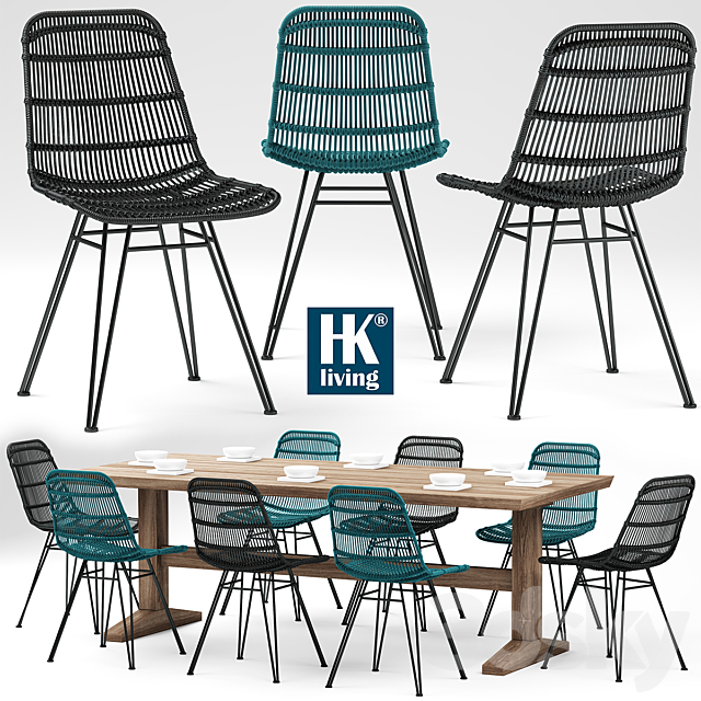 Table and chairs HKliving Rotan Stoel 3DSMax File - thumbnail 1