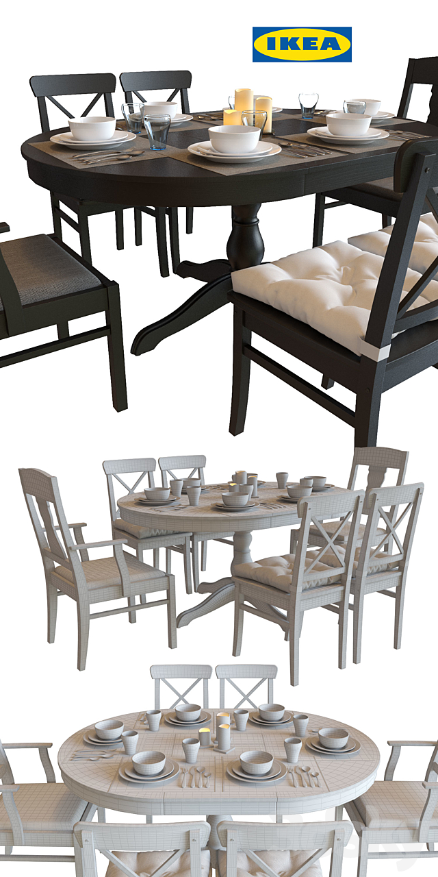 Table and chairs IKEA INGATORP _ INGOLF 3DS Max Model - thumbnail 3