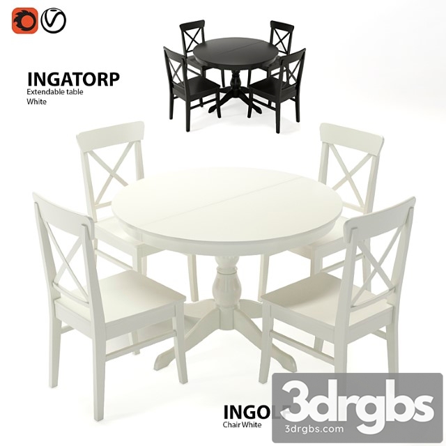 Table and Chairs IKEA Ingatorp and Ingolf 3dsmax Download - thumbnail 1