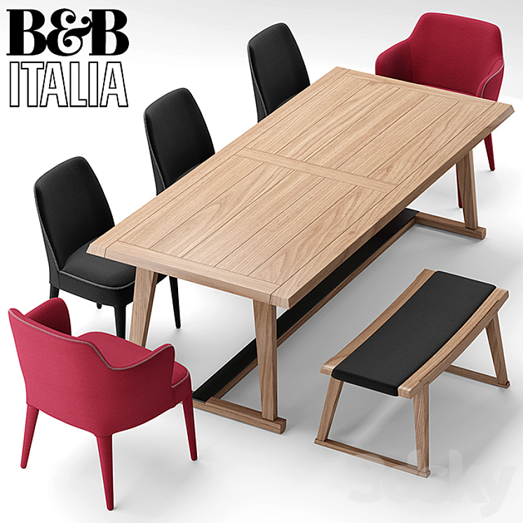 Table and chairs maxalto FEBO RECIPIO SELLA 3DS Max - thumbnail 1