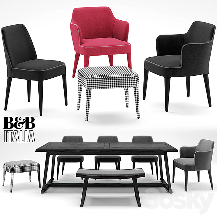 Table and chairs maxalto FEBO RECIPIO SELLA 3DS Max - thumbnail 2