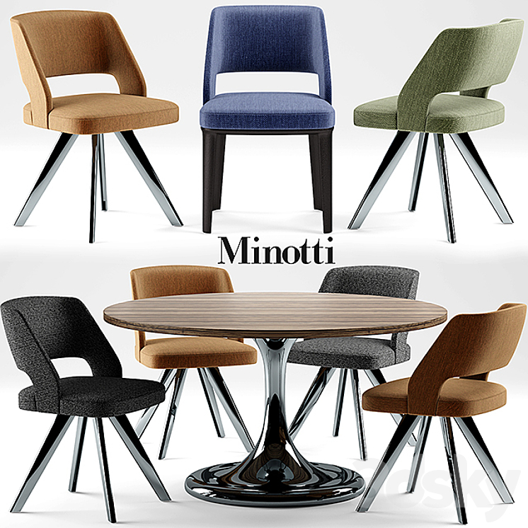 Table and chairs minotti NETO table OWENS CHAIR 3DS Max - thumbnail 2