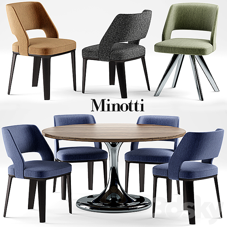 Table and chairs minotti NETO table OWENS CHAIR 3DS Max - thumbnail 1