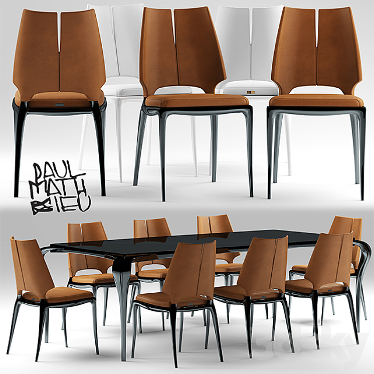 Table and chairs Paul Mathieu for Luxury Living group 3DS Max - thumbnail 1