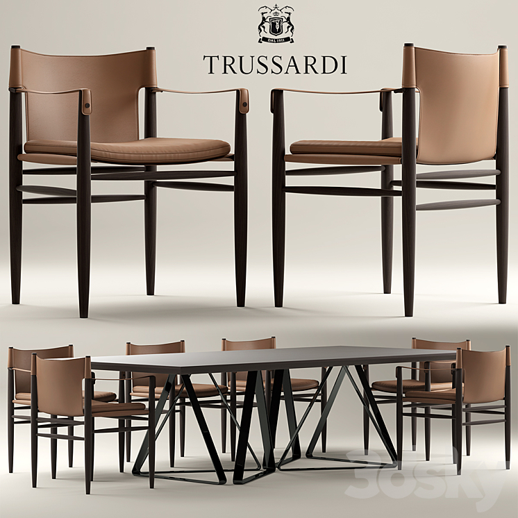 Table and chairs Trussardi Casa Saddle Chair 3DS Max - thumbnail 1