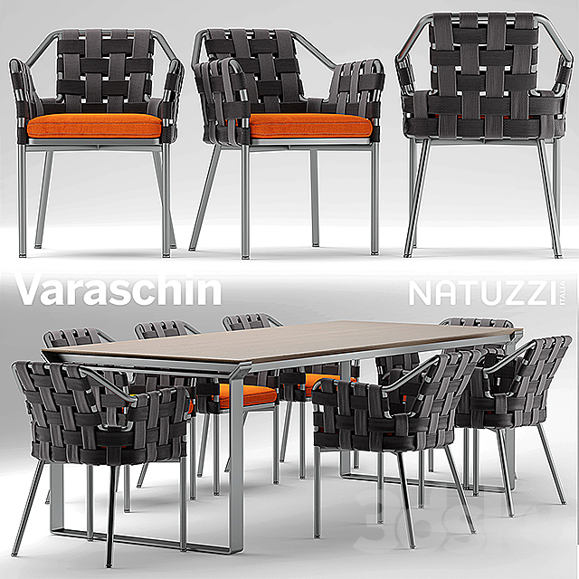 Table and chairs varaschin obi chair. Natuzzi table 3DSMax File - thumbnail 1