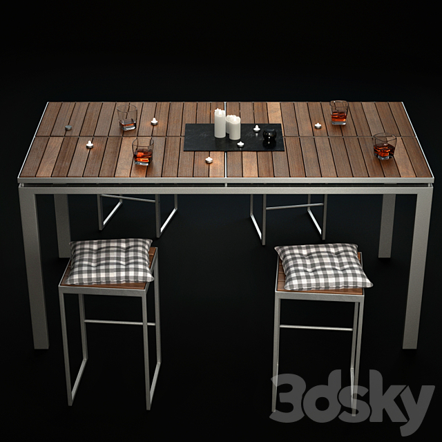 Table and chairs with accessories Morrison Table 3DS Max Model - thumbnail 2