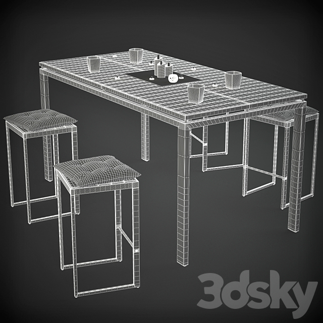 Table and chairs with accessories Morrison Table 3DS Max Model - thumbnail 3