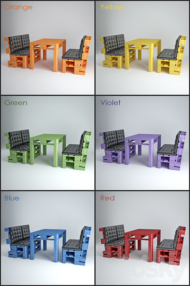 Table and sofa from pallets 3DS Max Model - thumbnail 2