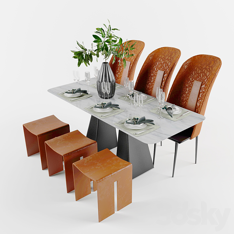 Table + Chair 3DS Max - thumbnail 1