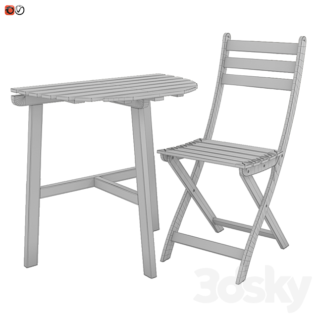 Table + chair Ikea ASKHOLMEN 02 3DS Max Model - thumbnail 2