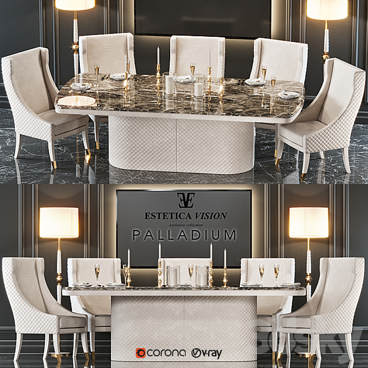 Table + chair Palladium 3DS Max - thumbnail 1