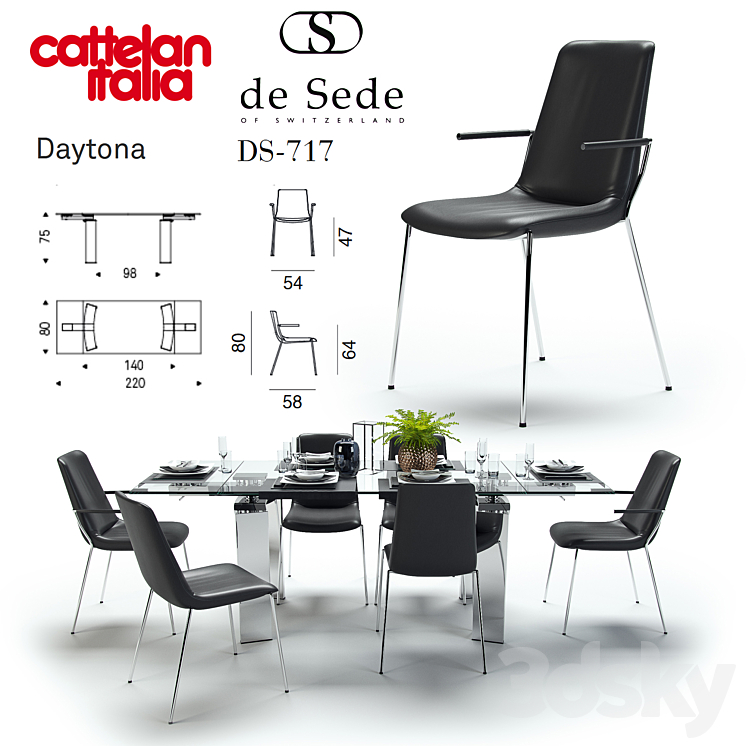 Table Daytona Cattelan Italia \\ Chair DS-717 de Sede 3DS Max - thumbnail 1