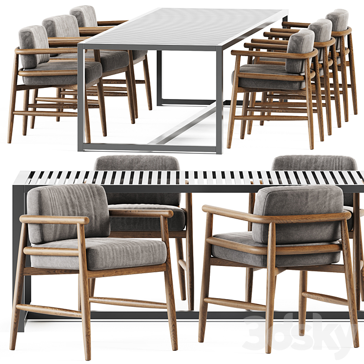 Table Dna teak by Gandia Blasco and Armchair Teresina by Meridiani 3DS Max Model - thumbnail 1