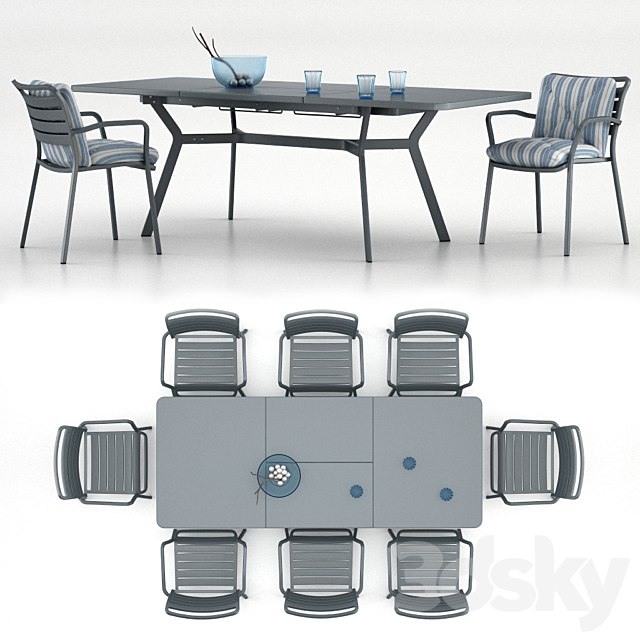 Table Ethimo Ocean rectangular table with a chair Ocean dining chair with accessories 3DSMax File - thumbnail 1