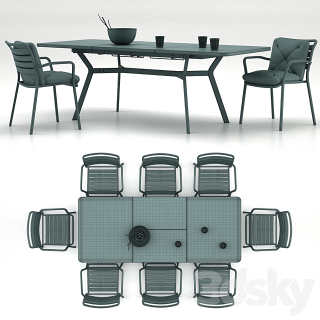 Table Ethimo Ocean rectangular table with a chair Ocean dining chair with accessories 3DSMax File - thumbnail 2